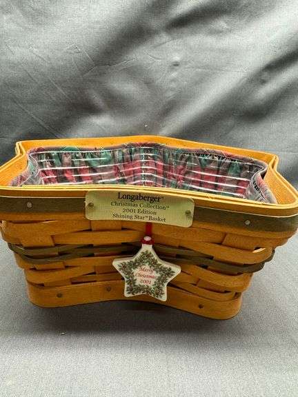 Longaberger 2001 Christmas Collection Shining Star Basket with liner, protector, tie-on, product car