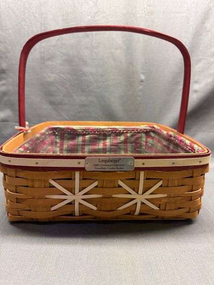Longaberger 2009 Christmas Collection Snowflake Cookie Basket with tie-on, liner, protector and prod
