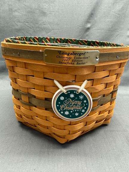 Longaberger 1997 Christmas Collection Snowflake Basket with divided protector, liner, tie-on and pro