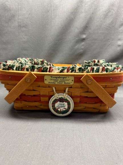 Longaberger 1996 Christmas Collection Holiday Cheers Basket with tie-on, liner, protector and produc