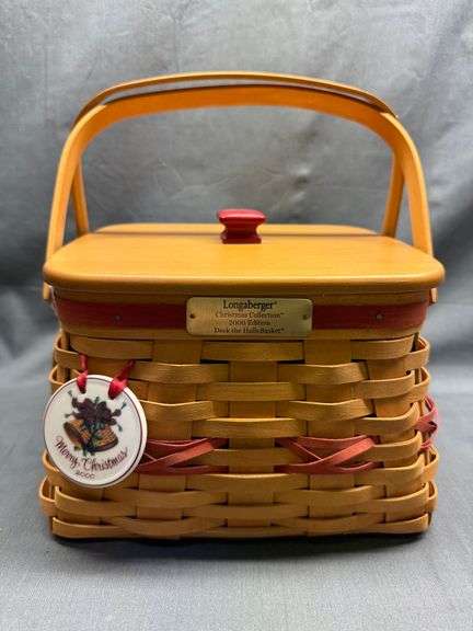 Longaberger 2000 Christmas Collection Deck the Halls Basket with lid, tie-on,liner,double stacked pr