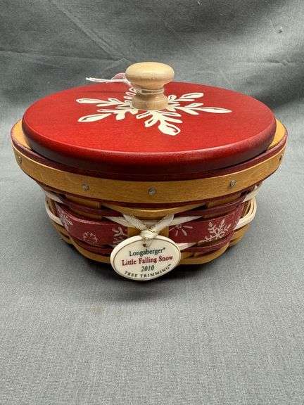 Longaberger 2010 Little Falling Snow with lid, tie-on, liner, protector and product card