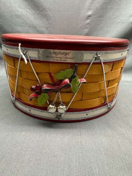 Longaberger 2012 Christmas Collection Drum Basket with lid, tie-on, liner, protector and product car