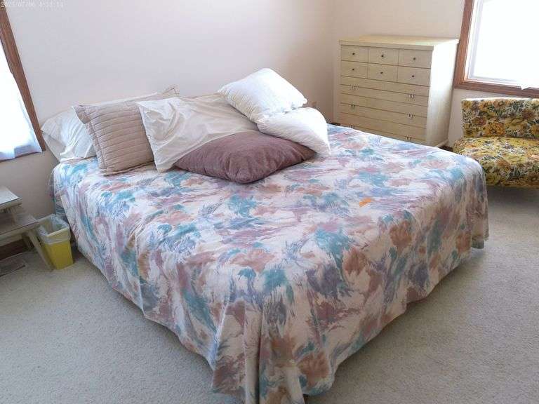Bed rails with box spring and king Sleep Number mattress (with cover) and bedding. mattress measures