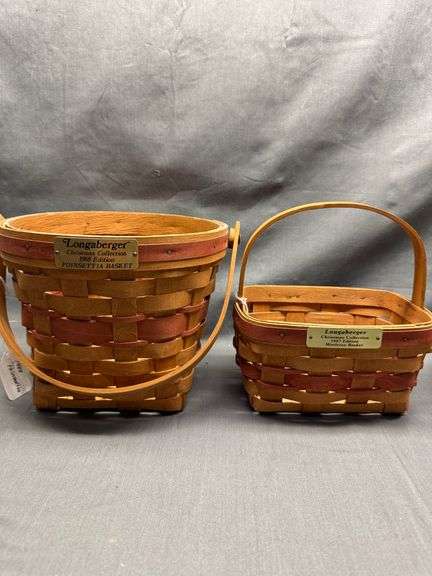 Longaberger 1988 Christmas Collection Poinsettia Basket & 1987 Mistletoe Basket