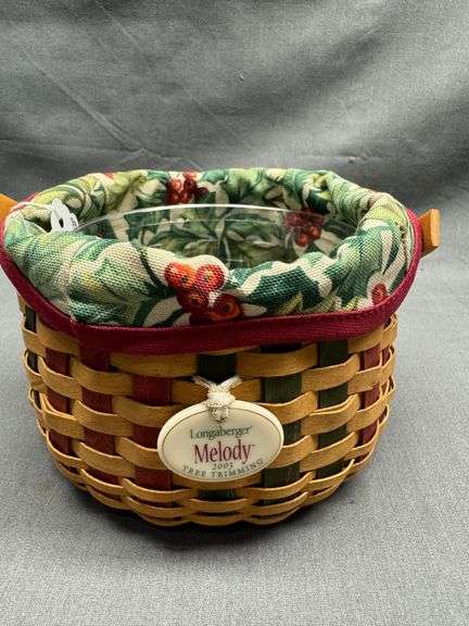 Longaberger 2003 small Tree Trimming Melody Basket with tie-on, liner and protector
