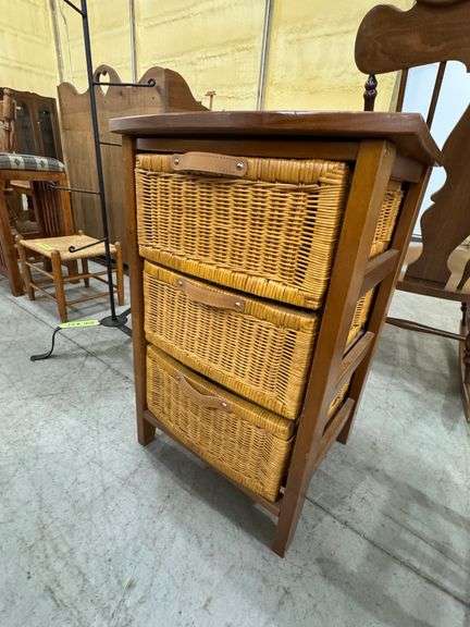 200 - 26 end table or nightstand with 3 baskets. 17"x16"x27"tall