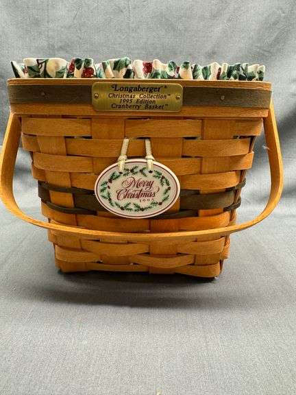 Longaberger 1995 Christmas Collection Cranberry Basket with liner and tie-on, product card