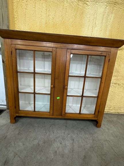 159 - 40 primitive china cabinet piece. Glass door, 3 shelves. No base cabinet. 51"x15"x48" tall