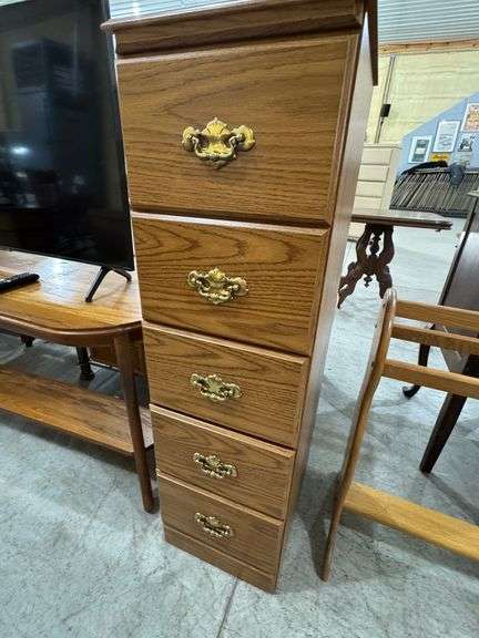 200 - 19 five drawer manufactured storage piece. 47"tall, 14"wide, 16"deep