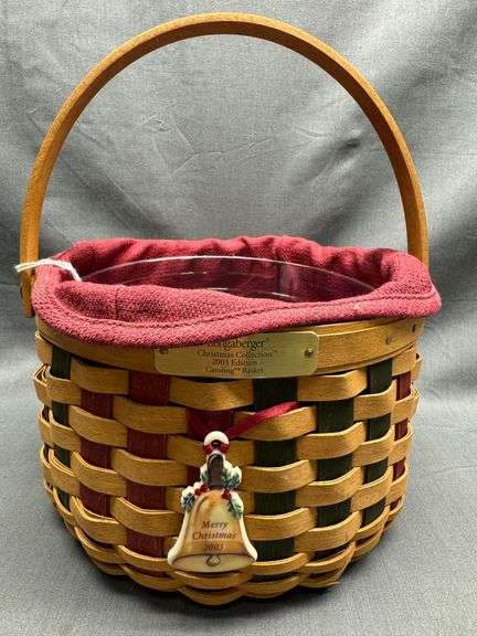 Longaberger 2003 Christmas Collection Caroling Basket with tie-on, liner, protector and product card
