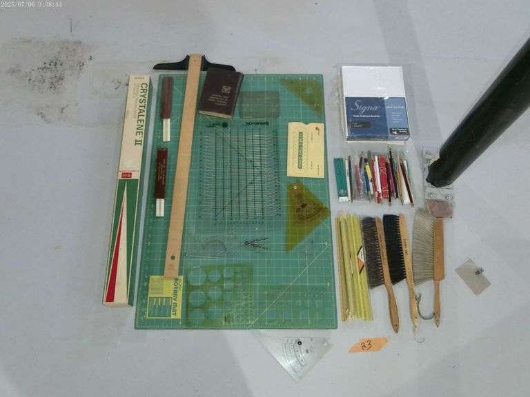 Lot of drafting tools, supplies. Located in basement.