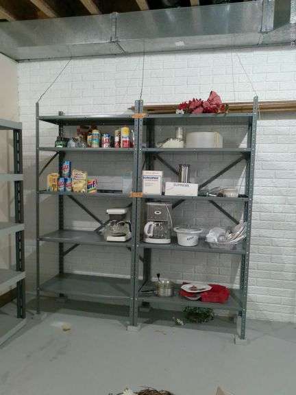 Two 5 shelf metal shelving unit. Contents NOT included. Shelves measure 3 feet wide x 6 foot 2 inche