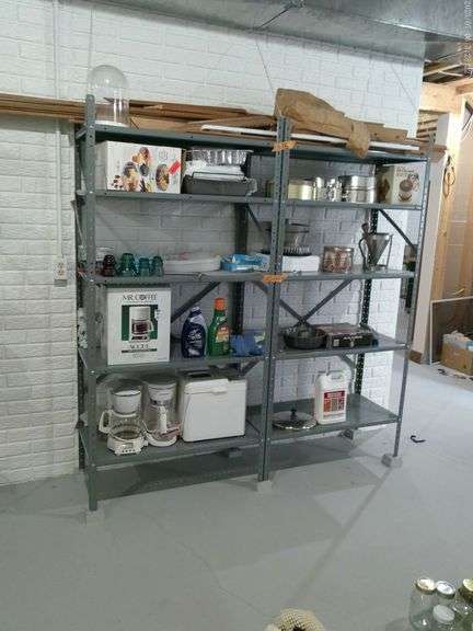 Two 5 shelf metal shelving unit. Contents NOT included. Shelves measure 3 feet wide x 6 foot 2 inche