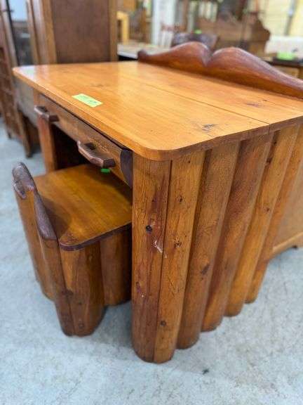 159 - 7 log style desk with drawer and chair. Desk top is 36"x23"