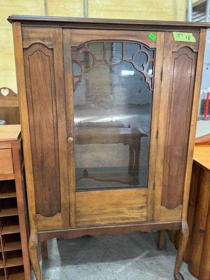 159 - 8 vintage curio or china display cabinet. Glass door, Queen Anne legs with paw feet