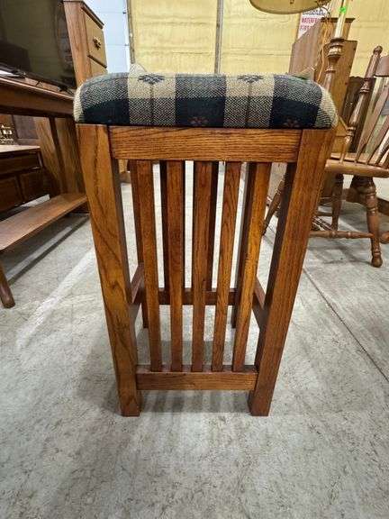200 - 29 mission style barstool with plaid upholstered seat