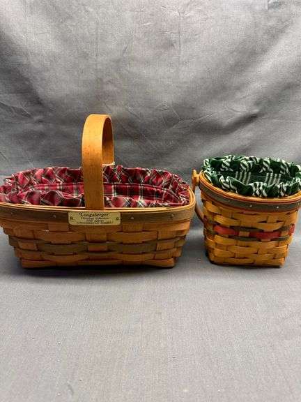 Longaberger 1990 Gingerbread Basket with liner & 1999 Little Joy Basket with liner, protector, and p