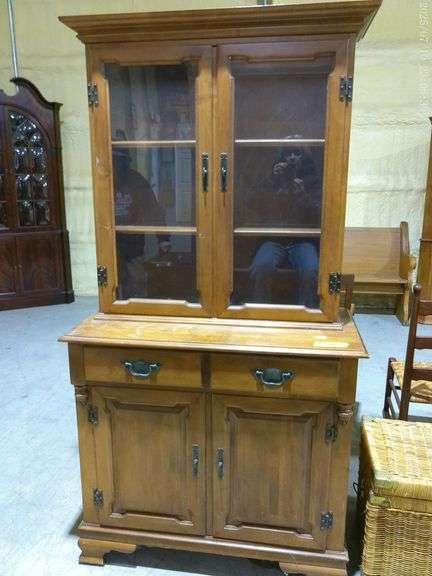 303 - 20 Small Early American hutch with wooden shelves 36" wide x 19" deep x 70" tall