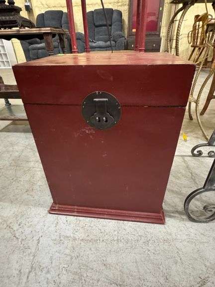 Red wooden chest. 16"x12"x 21" tall