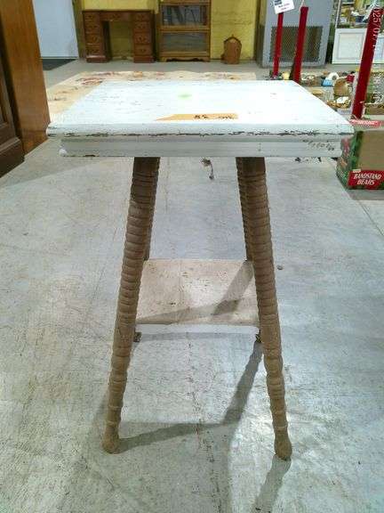 310 - 38 Primitive painted white accent table 16" x 16" top x 28" tall