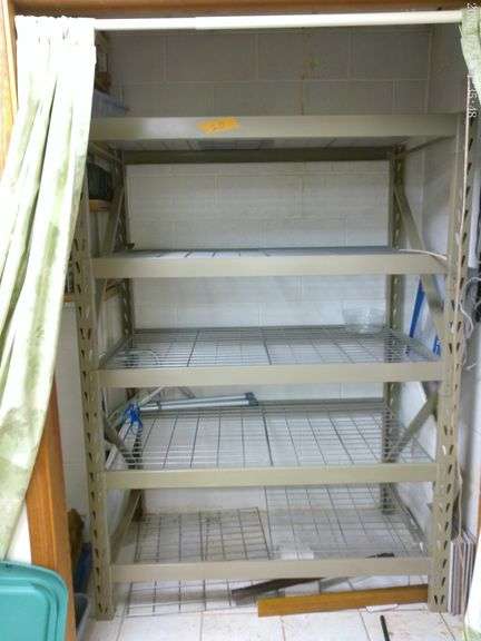 5 section adjustable metal shelf unit. 54" wide, 6' tall. In basement