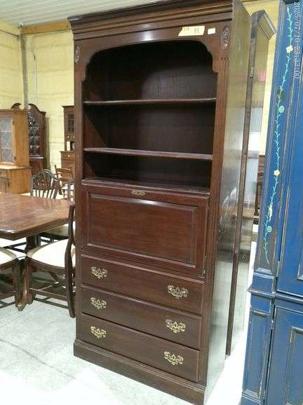 308 - 35 Ethan Allen 3-drawer drop front secretary with key. 34" wide x 14" deep x 78" tall