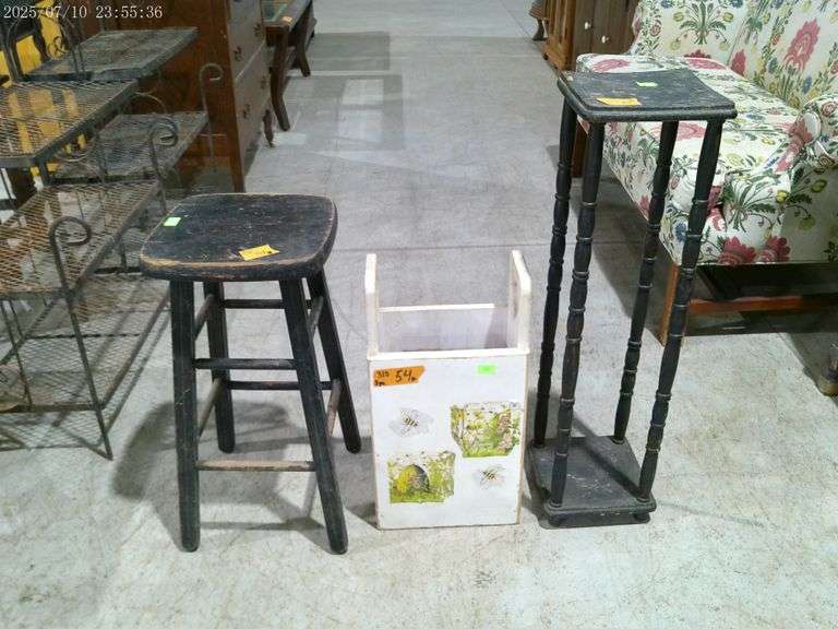 310 - 54 Small white box could used for canes/umbrellas. 11.5" x 7" x 16" tall; stool; plant stand ,