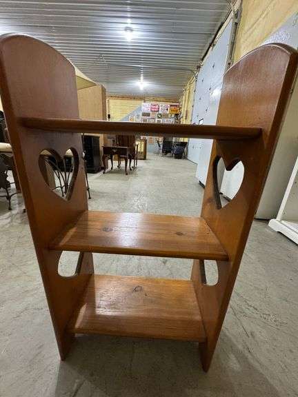 Small shelf with heart design. 19" wide, 12" deep, 36" tall