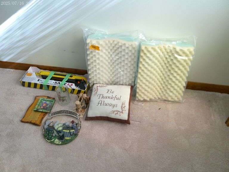 Pillows, Fly Swatter, decorative items. Upstairs