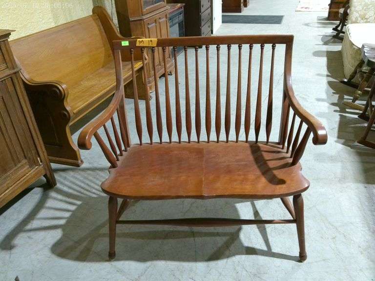 303 - 19 Mid-century spindle back bench. 37" wide