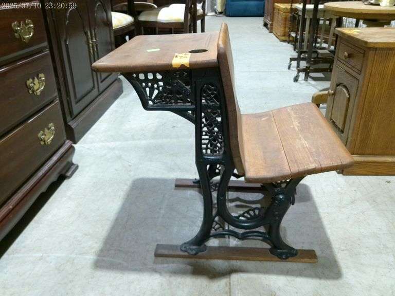 307 - 28 School desk & shelf with door knobs 3' long