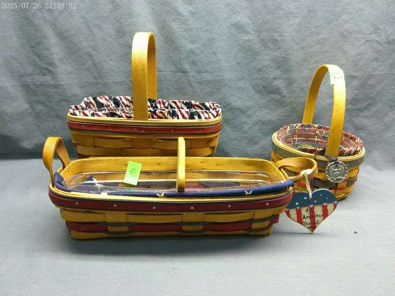 Longaberger All American Candle basket with liner, protector 1994; All American basket with protecto