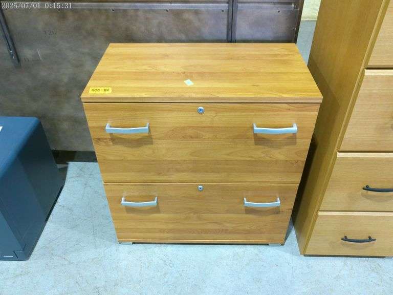 400 - 2 drawer file cabinet made of composite wood and small brass table lamp 24"