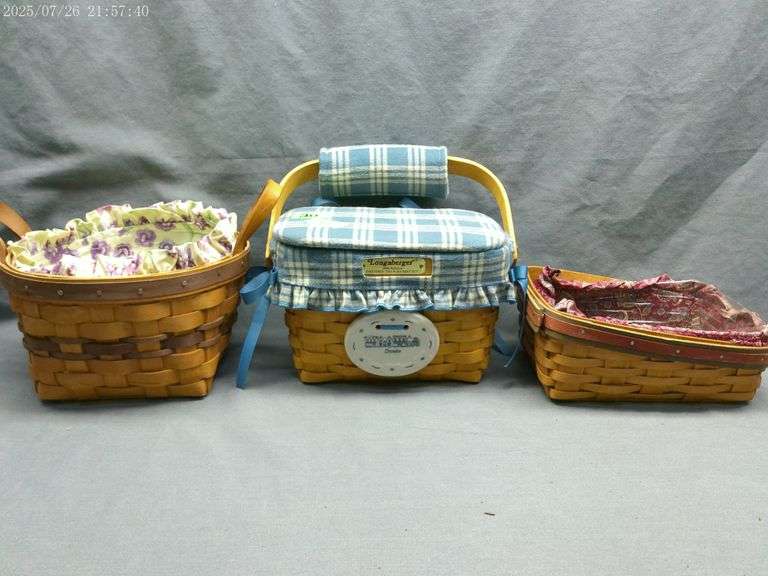 Longaberger 3 baskets with liners, protectors -Dresden Tour 1996