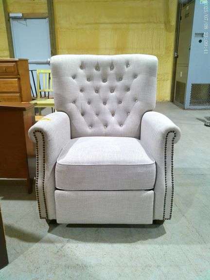 352 Tufted back recliner cream fabric upholstery with bronze nail head trim. Very clean