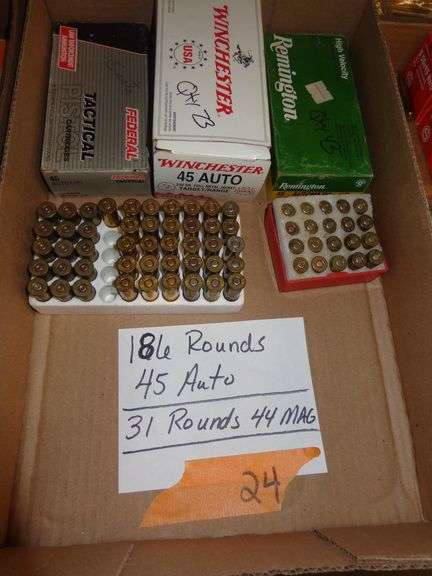 186 rounds 45 auto, 31 rounds 44 mag