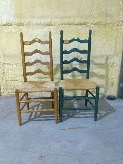 353 Pair of ladder-back side chairs with rush bottoms