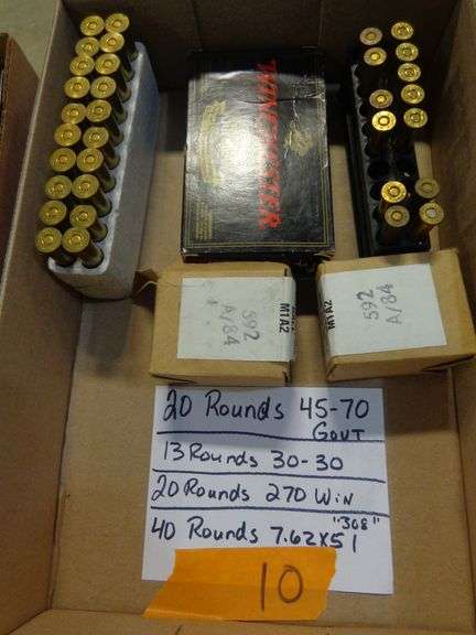 20 rounds 45-70 GOVT, 13 rounds 30-30, 20 rounds 270, 40 rounds 7.62x51