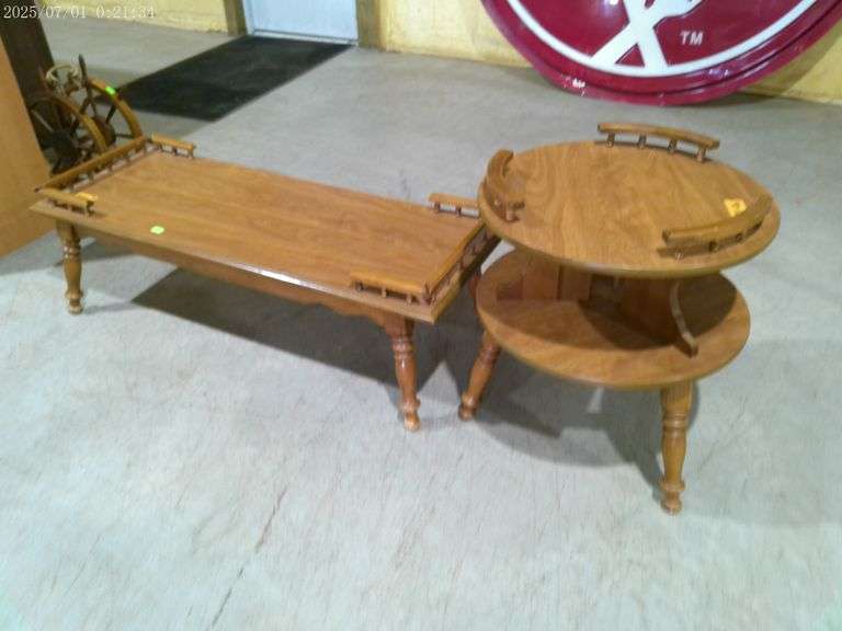 407 - maple wood coffee table 50" and round lamp table 24" diameter