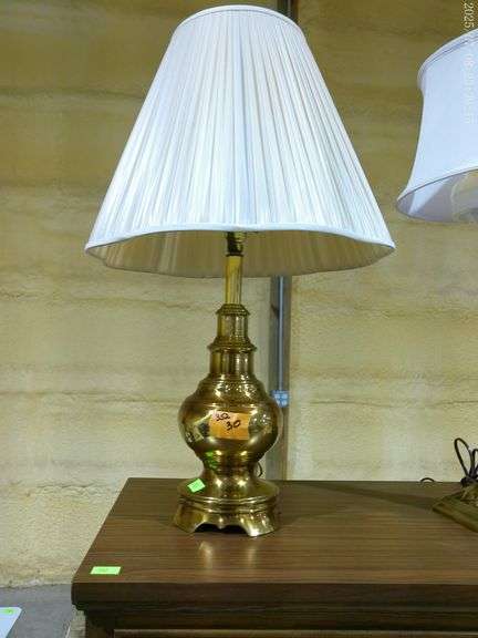352 Brass table lamp with pleated shade