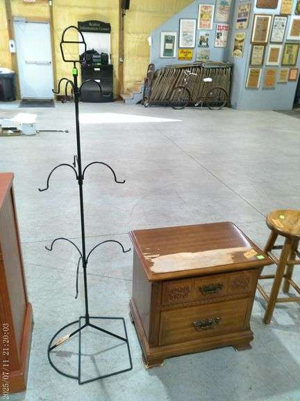407 - Longaberger basket tree and nightstand with considerable damage on top and legs