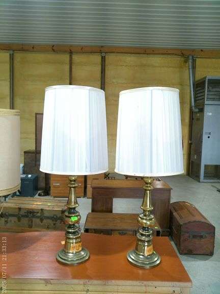 407 - pair of brass lamps with pleated shades