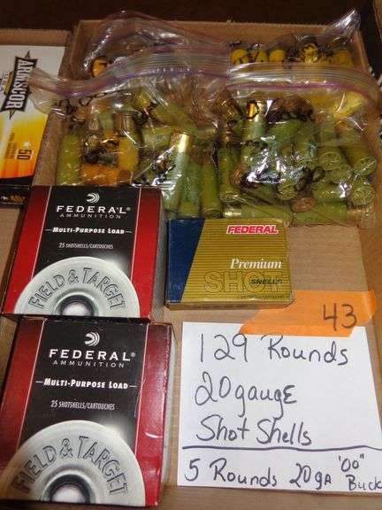 129 rounds 20 gauge shot shells, 5 round 20 gauge "00" buck