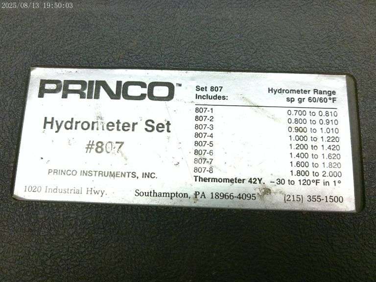 Princo specific gravity hydrometer set. In box