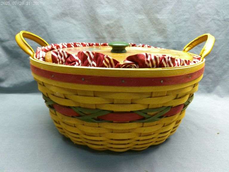 Longaberger Pinecone basket with liner, protector & divided protector and lid (Lanam lid with autumn