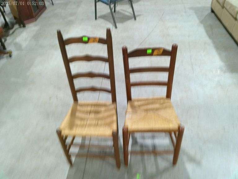 504- Pair of ladder-back wooden chairs with woven seats-some damage on 1 seat
