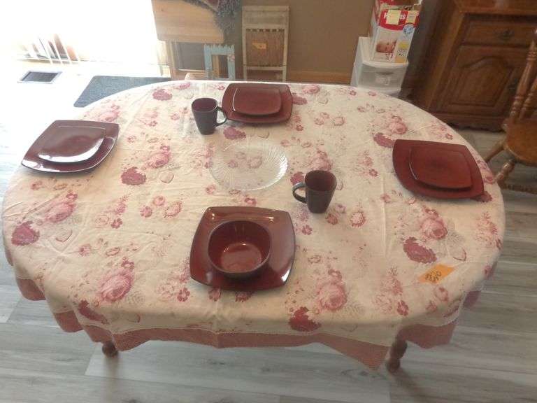 Assorted Drinking Glasses, Vases, Plates, Bowls, Coffee Cups, Table Cloth, Basket, Cookbooks, Salt R