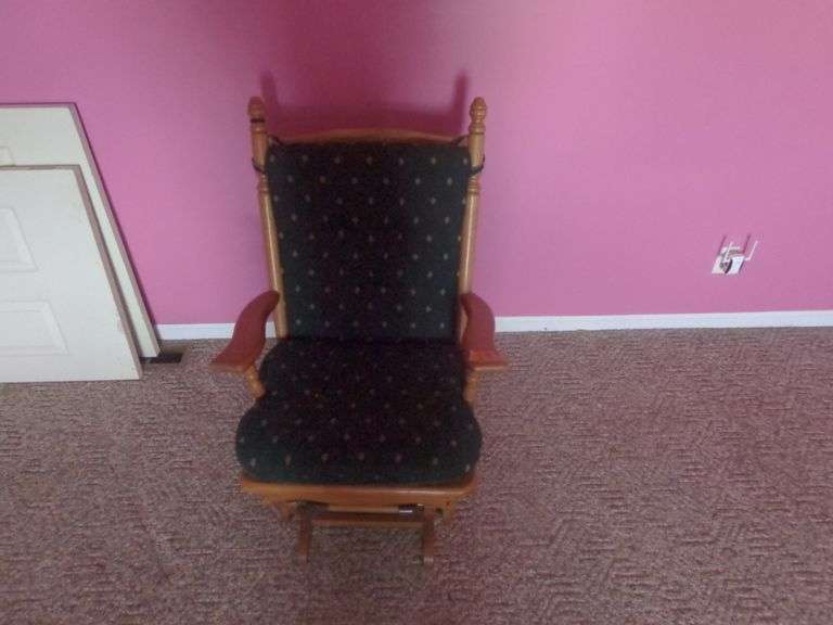 Glider Chair. Cushions need cleaned. No footstool. See pictures. Located upstairs. Bring help loadin