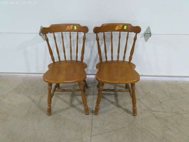 502- Pair of maple dining chairs, Colonial spindle-back style